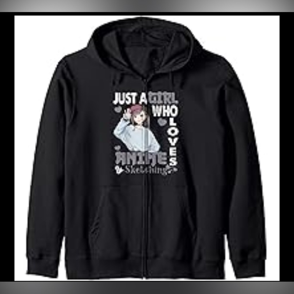 Black Anime  Hoodie With Saying (Just A Girl That Loves Anime And Sketching) New
